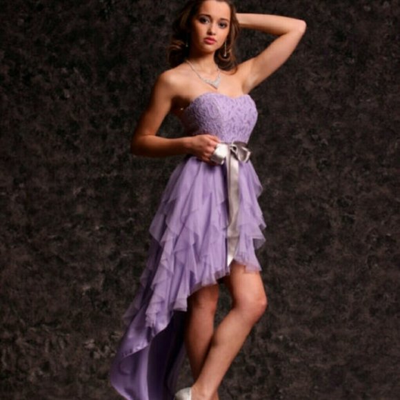 TEEZE ME Dress Homecoming Lilac Lavender Vertical Ruffle Prom High Low Juniors 3 - Picture 7 of 13